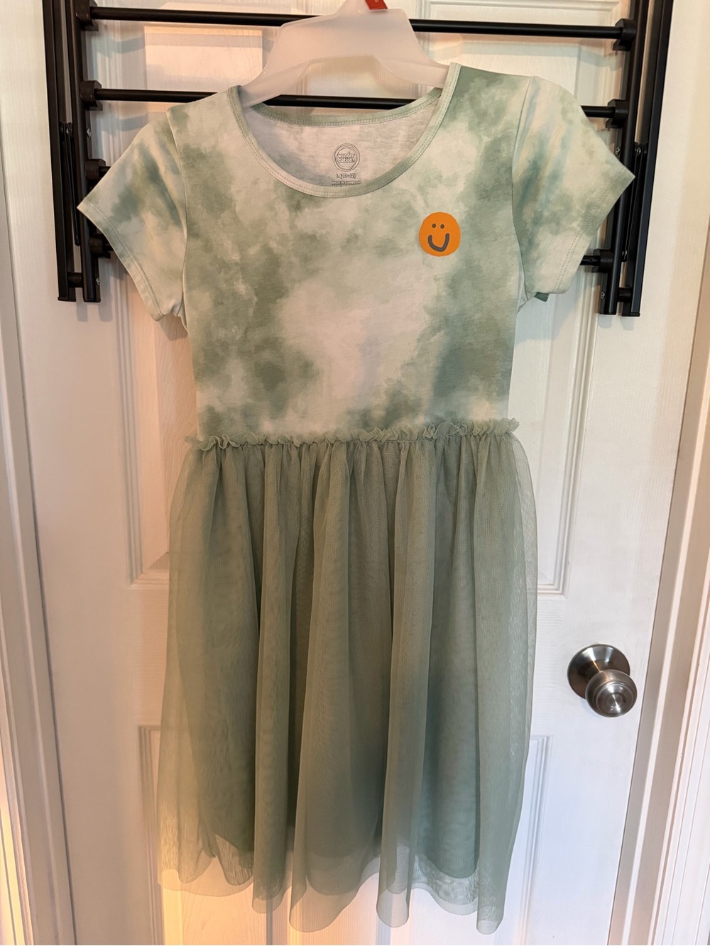 wonder nation Sage Tie-Dye Tulle Dress with Orange Smile Patch